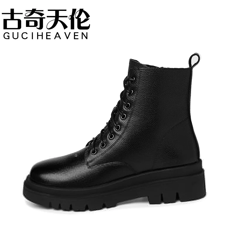 

Round toe thick heel Martin boots with solid color short boots