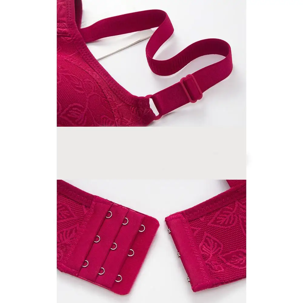 

Luxury Big Size Bras Women Underwear Wire free Burgundy B C Cup For Big Breast Ladies Cotton Thin Cup Lingerie Bras