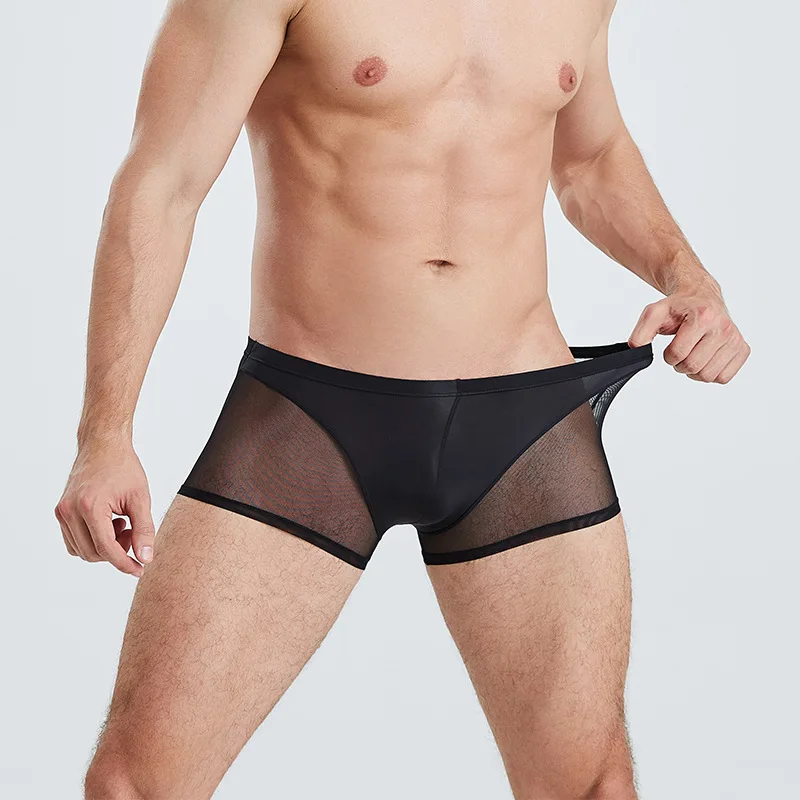 

Men's Underwear Boxers Men Sexy Transparent Mesh Underpants Ultra-thin Ice Silk Men Boxer Shorts Low Waist U Convex Male Panties