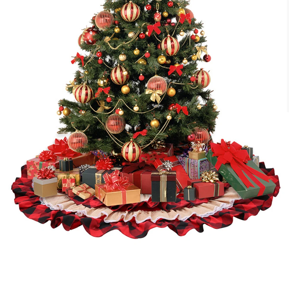 

Коврик под рождественскую елку 6-слойное бальное платье с оборками в декорированном мешковиной горшке Рождественская юбка для елки в клетк...