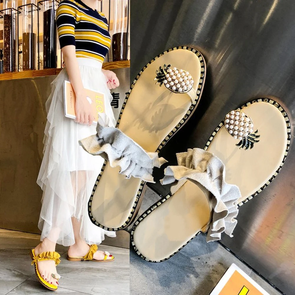 Модные пляжные сандалии Летние женские повседневные тапочки с фруктами