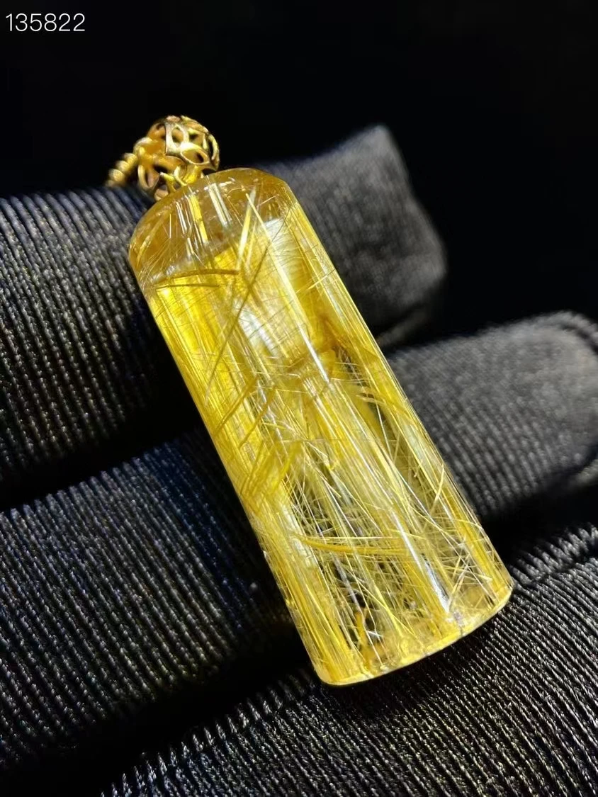 

Genuine Natural Gold Rutilated Quartz Barrel Pendant Gemstone Brazil 25*11mm Waelthy Women Men Jewelry Brazil AAAAAA