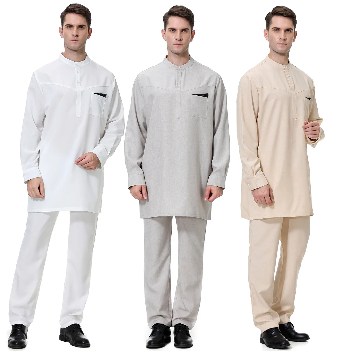 

BianFeng Mens Hipster Thobe Thawb Caftan Suit Shirts and Pant Eid Muslim Fashion Jubba Thobe Zipper Closure Robe with Pocket