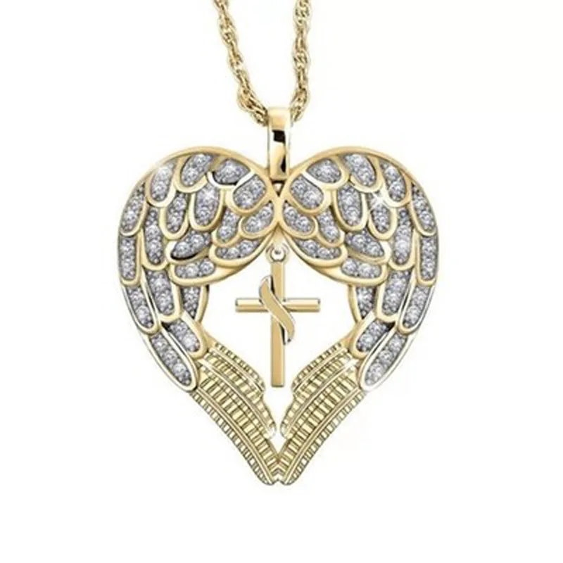 

Angel Wings Love Cross Necklace Plated with Diamond Necklaces for Women Crucifix Pendant Necklace Chain Necklace Wholesale