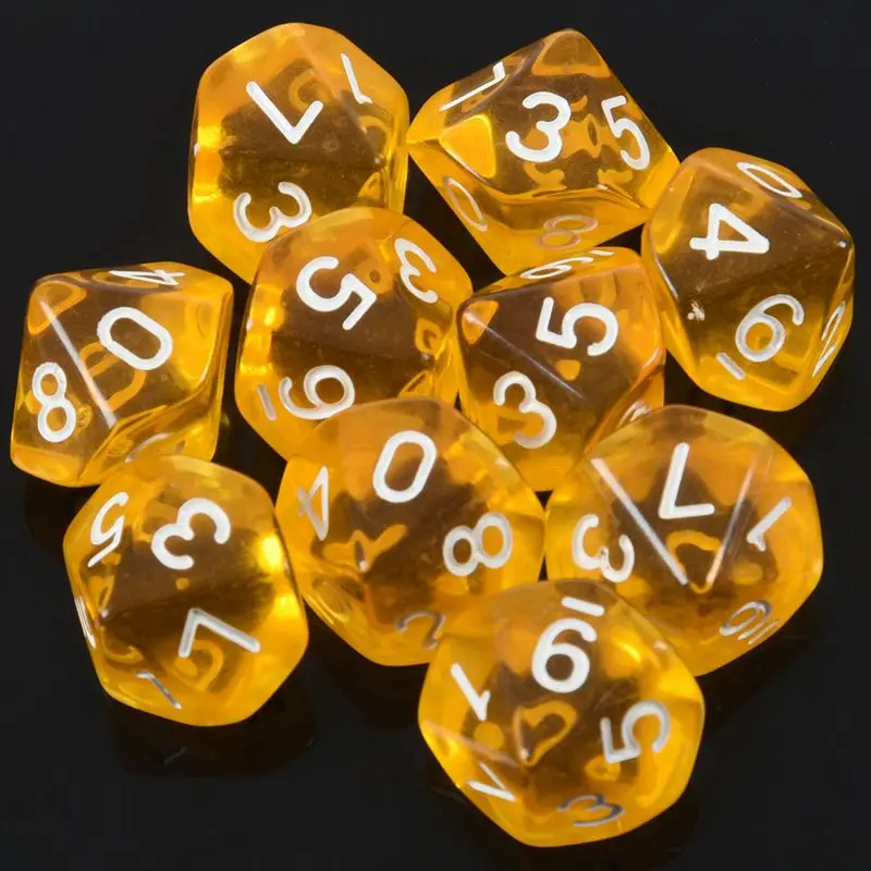 10-Dices D10 10-сторонняя игральная кость из драгоценного камня для РПГ Подземелья и Драконы настольные игры прозрачный желтый