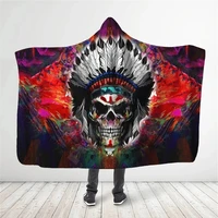 native skull hooded blanket 3d all over printed wearable blanket for men and women adults kids fleece blanket 08