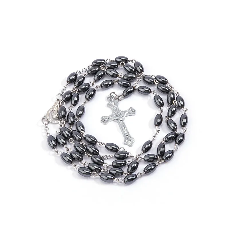 Дева Мария центральный гематит четки цепи длинные бусы ожерелье дамы молитва