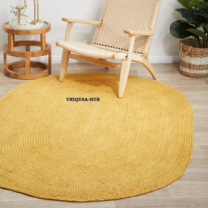 

Rug 100% Natural Jute Braided Oval Rug Floor Mat Handmade Reversible Runner Rug Carpets for Bed Room
