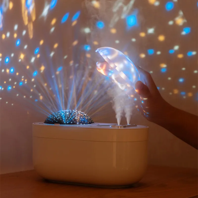 USB Dual Spray Projection Humidifier Moisturizing Purifier Dream Starry Sky Projection Lamp LED Water Pattern Atmosphere Lamp