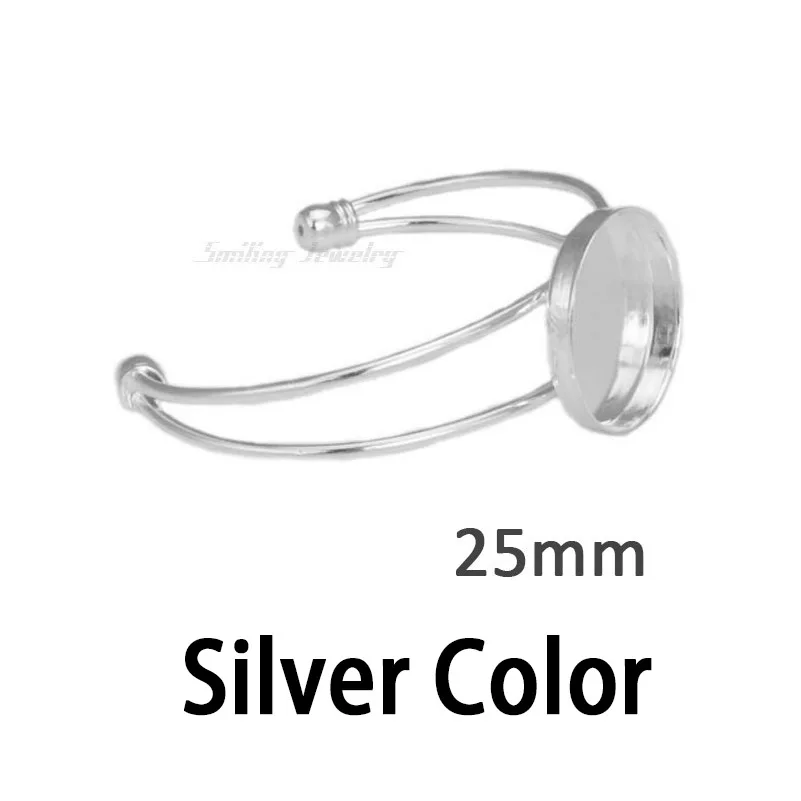 25mm Silver 3 5 шт. 20 мм 25 мм 1 ''ободок круглый базовый стеклянный браслет из кабошона настройки регулируемый браслет на запястье заготовки для DIY ювелирных изделий - Окраска металла: 25mm Silver 3
