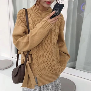 Винтажные вязаные пуловеры Hzirip с узором, новинка 2019, женский зимний свитер, однотонный свободный свитер с длинным рукавом, женская одежда