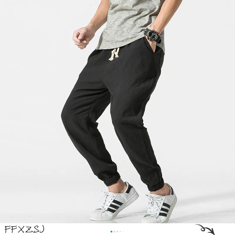 FFXZSJ Cotton Linen Casual Harem Pants Men Joggers Man Summer Trousers Male Chinese Style Baggy 2020 Harajuku Clothe | Мужская одежда