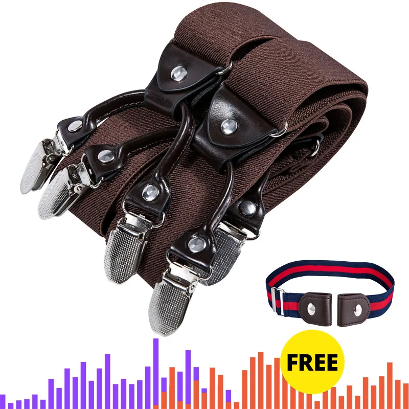 Однотонные коричневые мужские подтяжки набор с галстуком-бабочкой красным