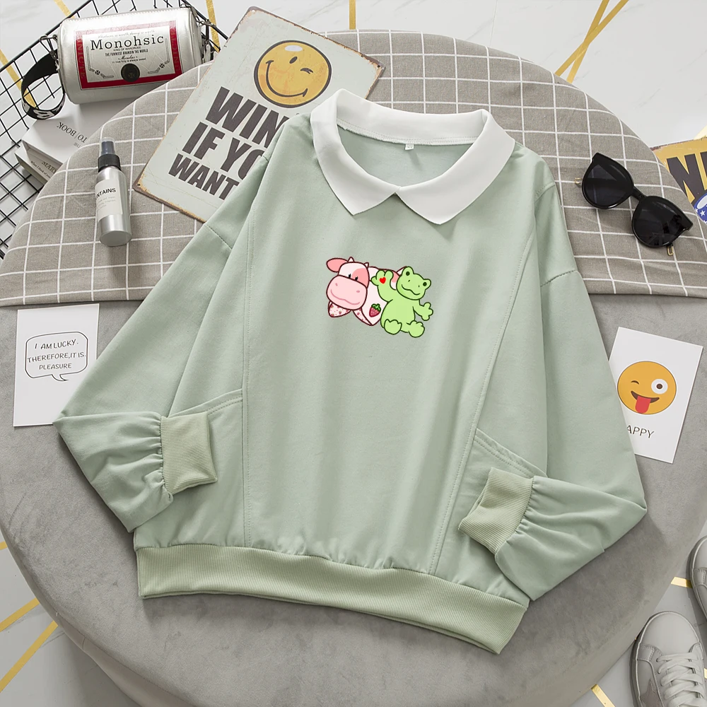 Autumn Collar Sweatshirt Cute Prining Graphic Hoodies Kawaii Hoodie Harajuku Outerwear Coat Korean Style Tops Thin Sweetshirts