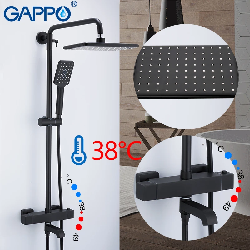 gappo black bathroom shower set thermostatic faucet shower system wall mounted black faucet bath mixer tap rain shower set panel free global shipping