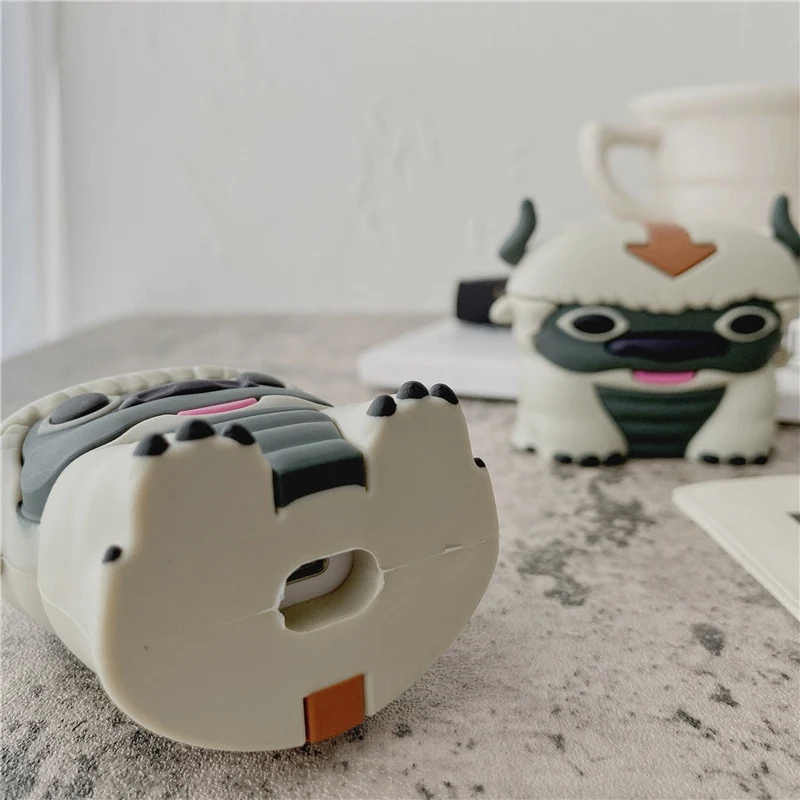 

3D Cartoon Caw Anime Avatar Appa Silicone Protect Antishock Cover for AirPods 1/2 for Airpods Charging Case with Carabiner
