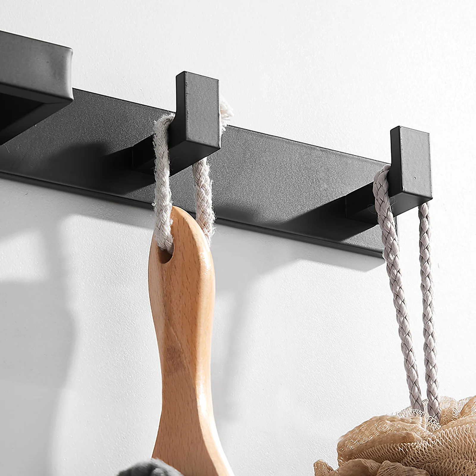 

Space Aluminum Waterproof Towel Rack Towel Holder Black Wall Mounted Towel Rack Bathroom Duty Towel Organizer Shelf with 2 Hooks