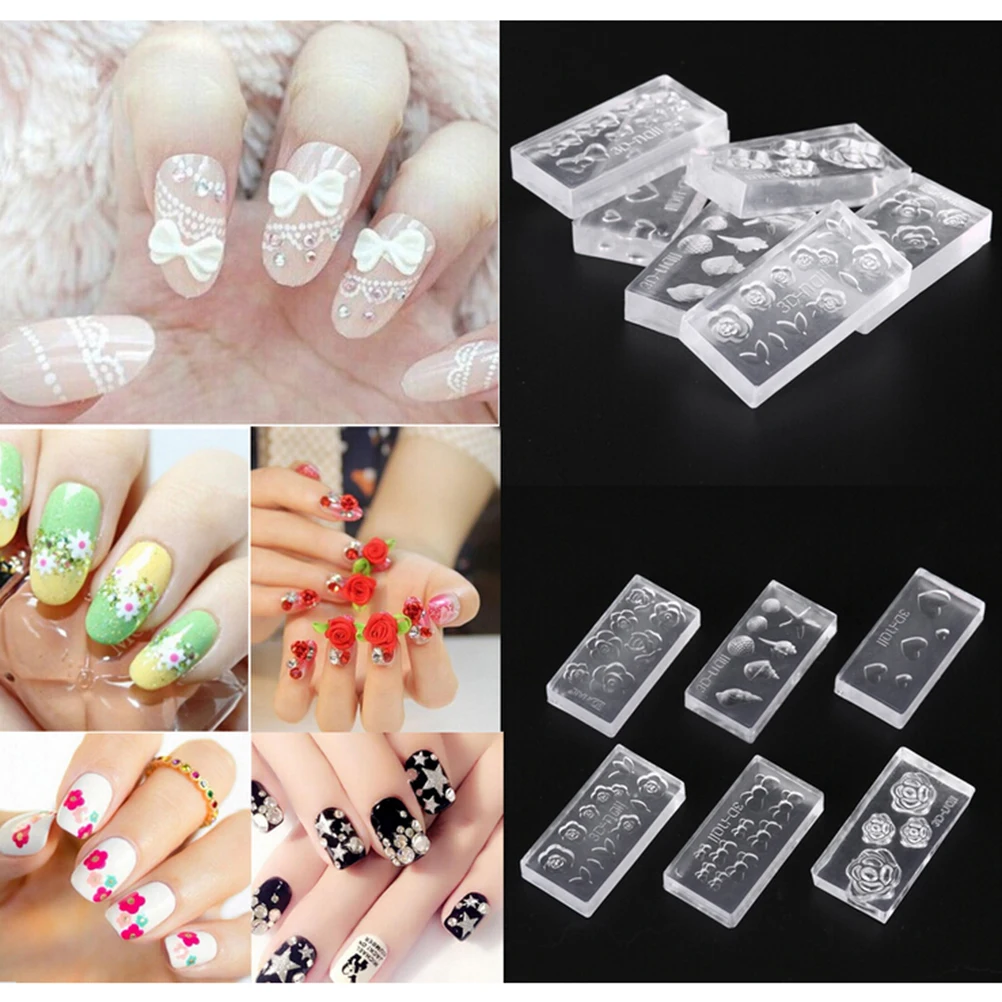 

6pcs Nail Art 3D Acrylic Silicone Mold For Decoration Design Fashion DIY