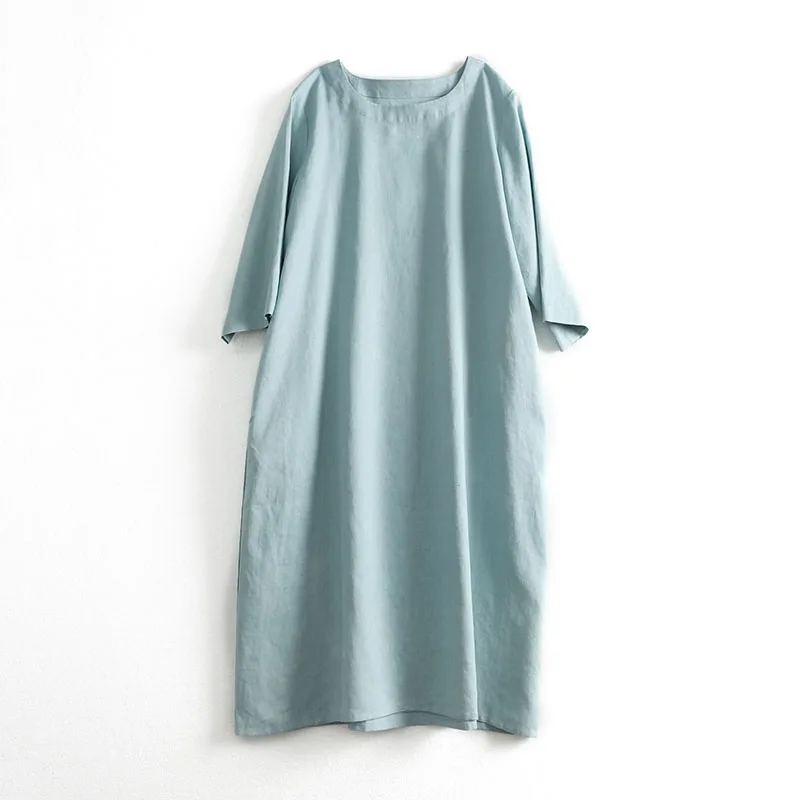 Однотонное льняное платье свободного кроя и облегающее из хлопка льна с 5