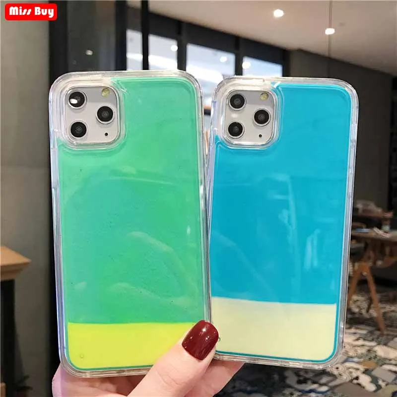 Светящийся чехол с неоновым песком для iPhone 6 6s 7 8 Plus 11 Pro Max XS XR X силиконовый