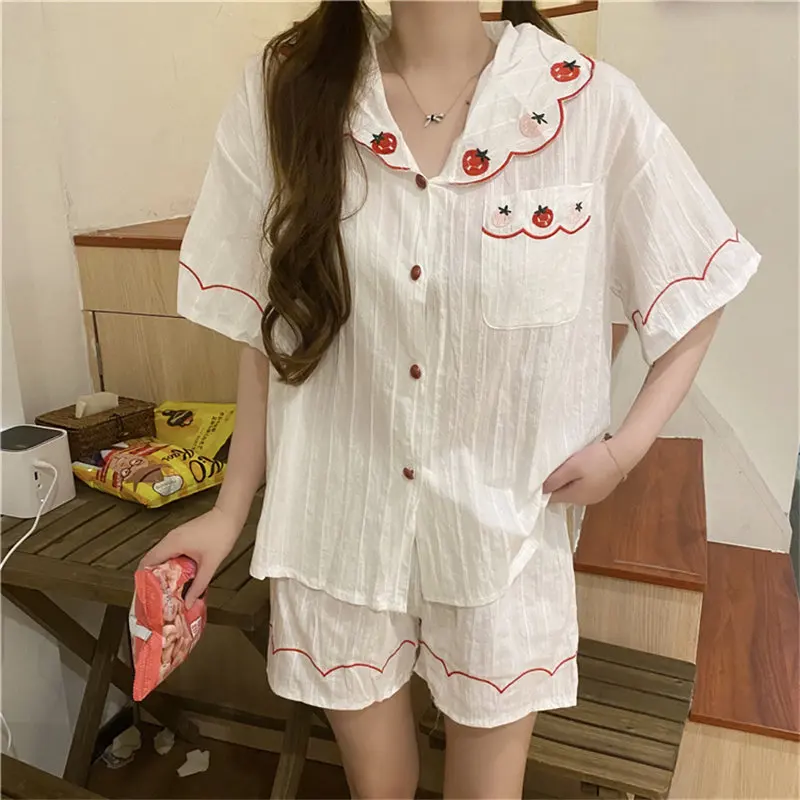 

Harajuku Summer Sweet Homewear Chic Casual Cotton Fashion Shorts All Match High Quality Nightwear Loose Pajamas Sets