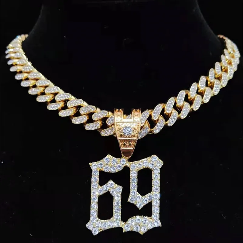 

Men Women Hip Hop 6ix9ine Rapper Pendant Necklace with 13mm Miami Cuban Chain Iced Out Bling HipHop Necklaces Fashion Jewelry