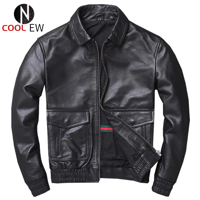 

US Style Flight Man's Real Leather Jackets and Coats Cow Leather Jackets Black Autumn Men Streetwear Winter Sheepskin Coats A889