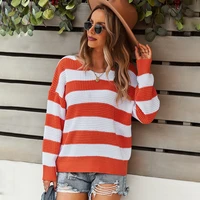 autumn winter warm striped sweater women loose v nech knitted pullovers retro pink red casual commute jumpers woolly clothing