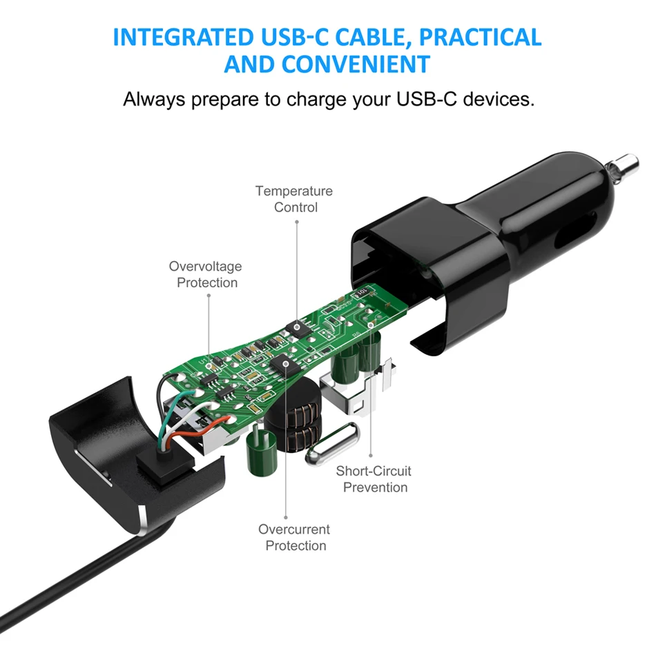 CHOETECH быстрое автомобильное зарядное устройство с разъемом usb type-C кабель 36 Вт