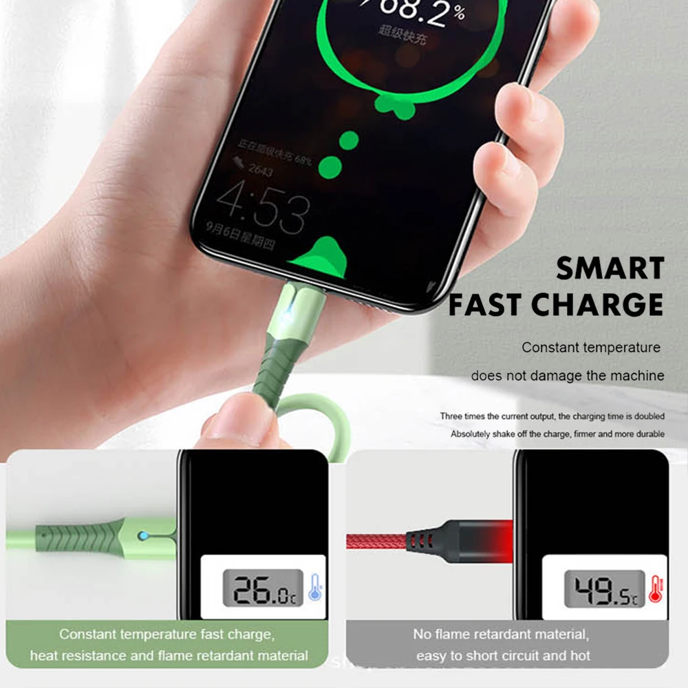 

Data Cable with Indicater Light 0.25M/ 1m/ 1.5m/ 2.0m Fast Charger Cable Suitable For Andorid Smart Phones Home Office