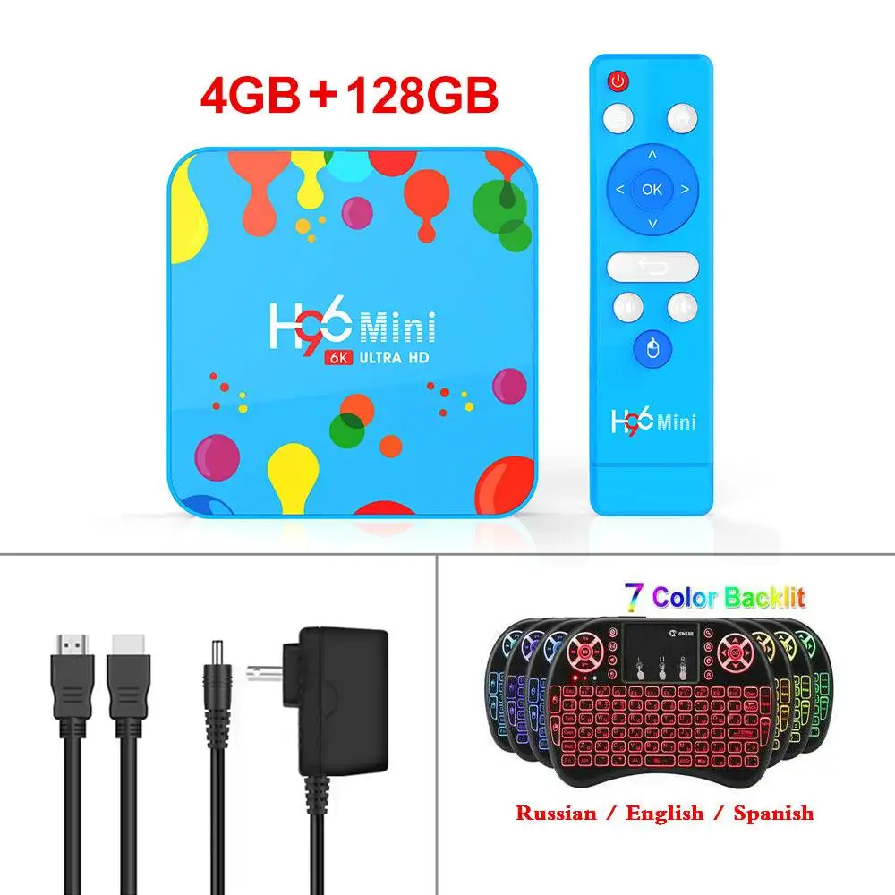 4G128G Backlit I8 Макс 4 Гб ОЗУ 128 Гб ПЗУ 6K смарт медиаплеер Android 9,0 ТВ приставка H96 Мини Allwinner H6 четырехъядерный двойной Wifi 32G H96Mini PK X96 Max - Цвет: 4G128G Backlit I8