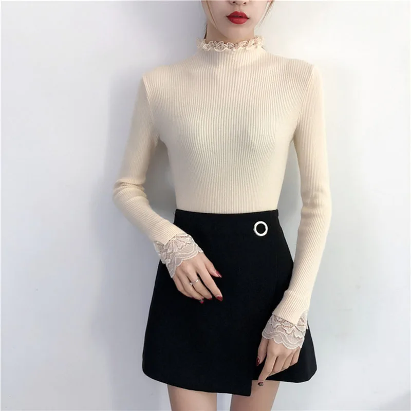 Женский свитер с длинным рукавом WWENN однотонный облегающий эластичный высоким