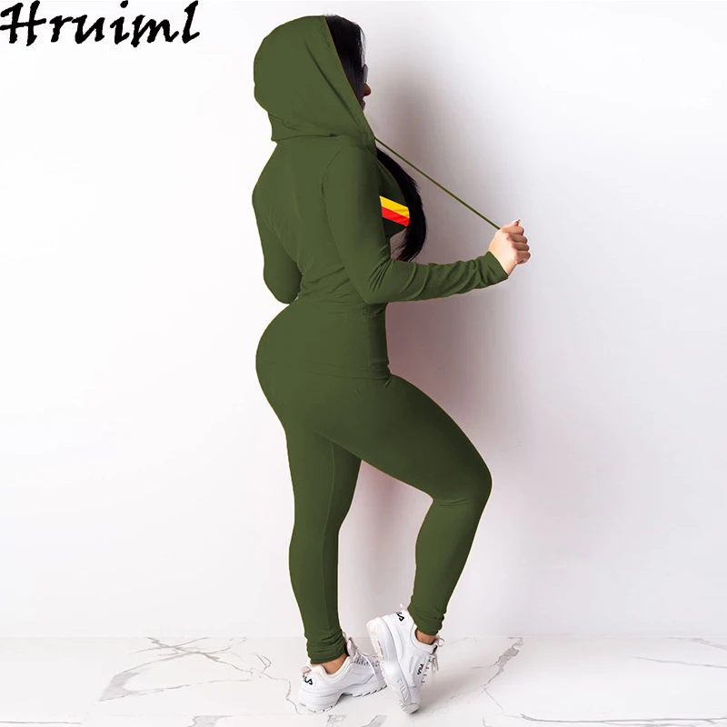 

Stripe Patchwork Two Piece Set Fall Clothes for Women Slim Long Sleeve Hooded Zipper Tops Pencil Pants Sets Sportswear Outfits