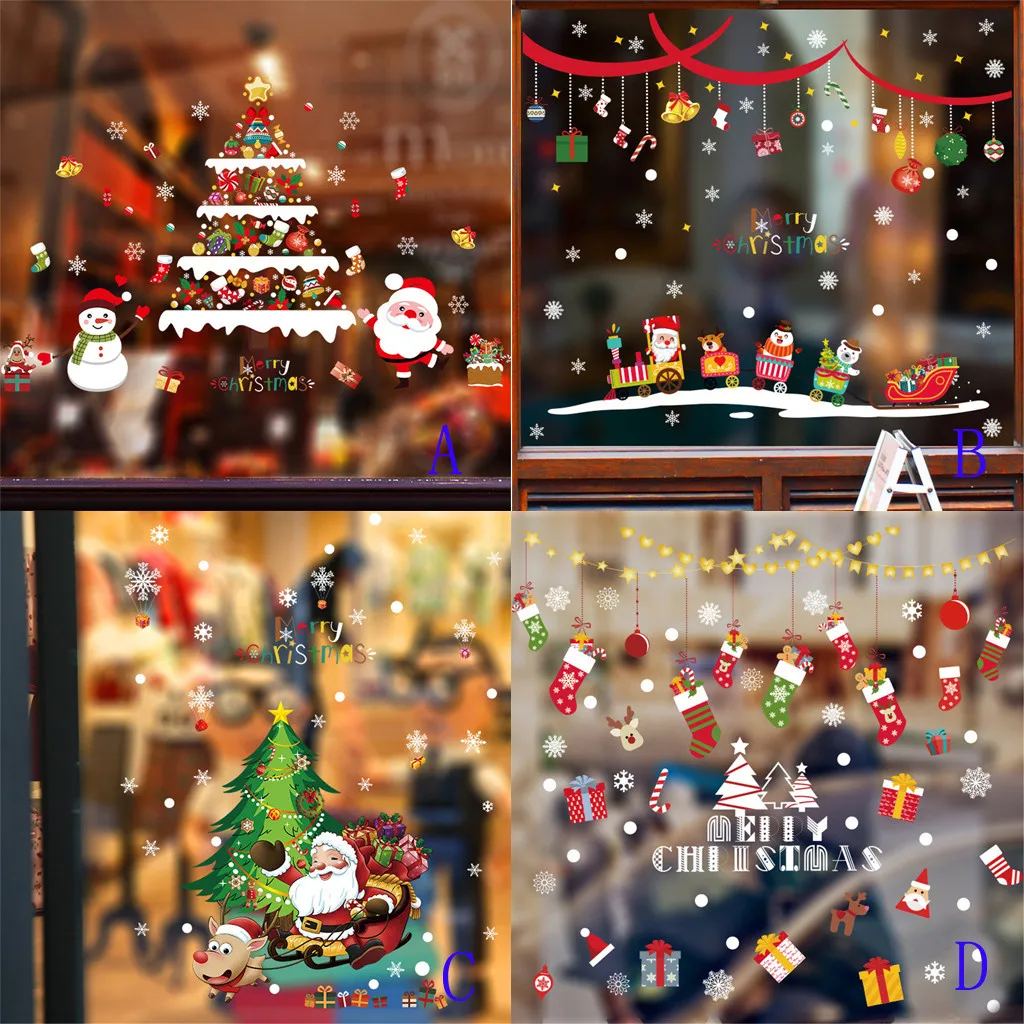 45 #2020 Мультяшные рождественские наклейки для витрины окна Санта Клаус Снеговик
