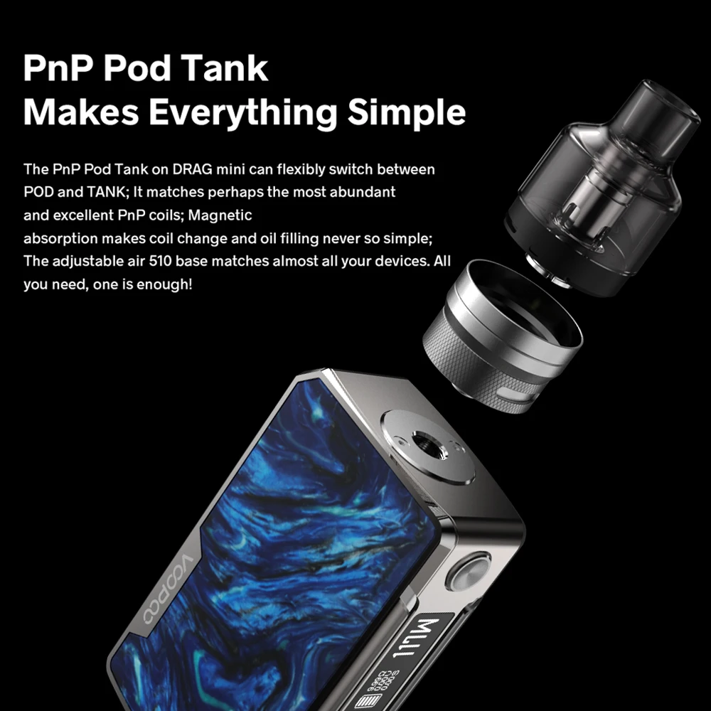 Оригинальный бокс-мод VOOPOO Drag Mini Обновление 117 Вт бак 4 5 мл PnP Pod 4400 мАч встроенный
