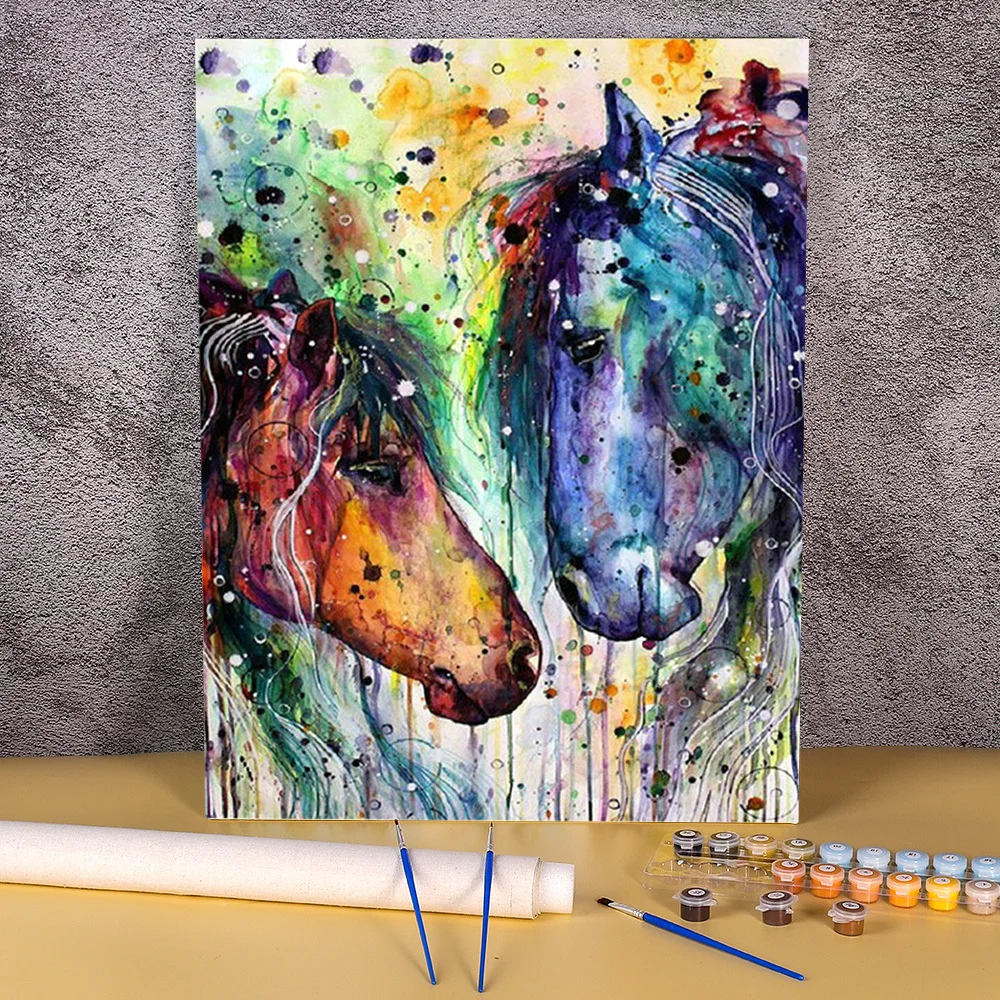 

В форме лошадок, животных, Раскраска по номерам живопись полный набор акриловых красок 50*70 картина маслом украшения дома для взрослых искус...