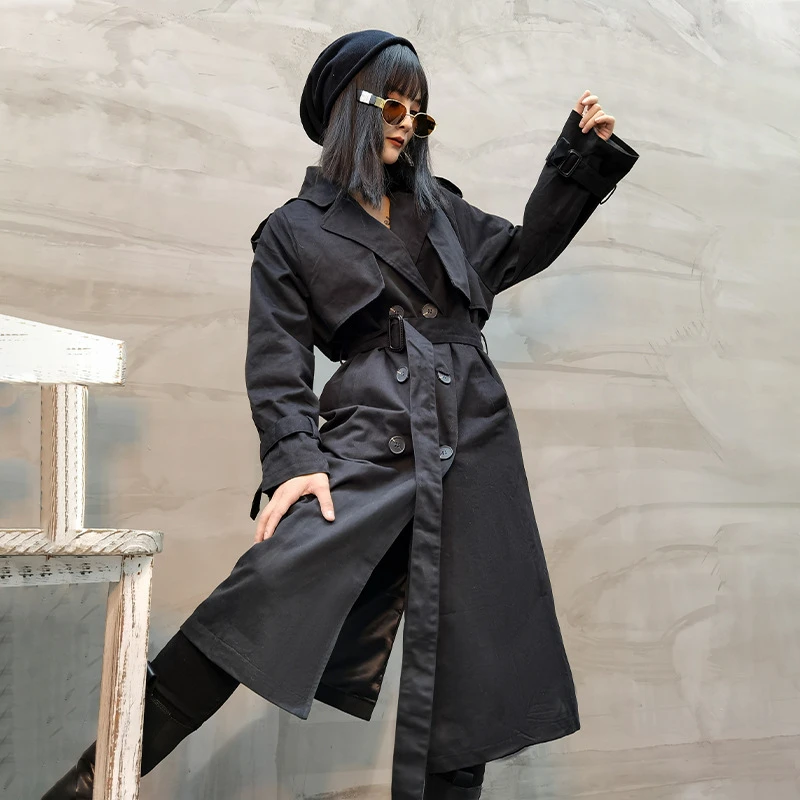 

2020 New Autumn Trench coat Women Fashion Solid color Waistband Streetwear Overcoat Ins Black Ladies Tops Trench coat High Grade