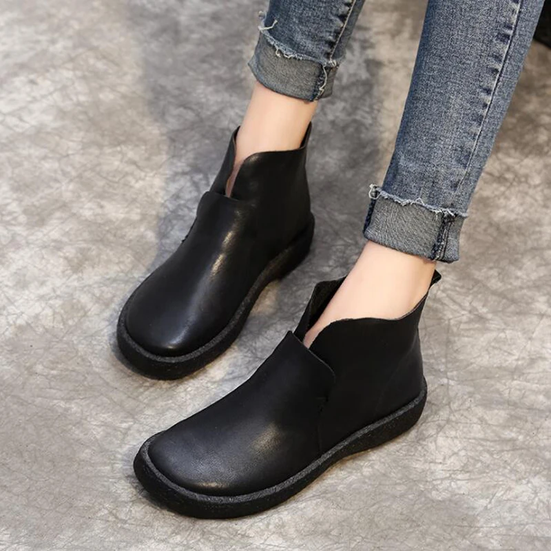

Black Genuine Leather Ankle Boots For Women Lace Up Platform Boots Women Winter Warm Plush Women Boots Street Style Shoes c891