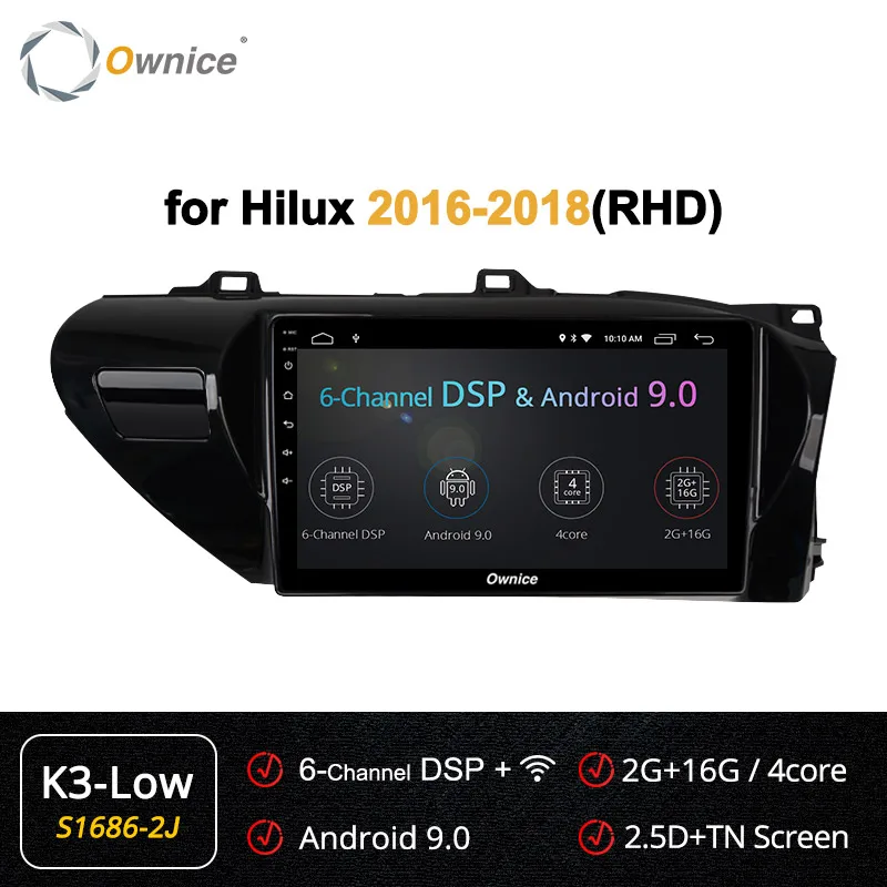 Ownice K1 K2 Android 8,1 автомобильный радиоприемник 2 din для Toyota Hilux- для автомобиля, DVD Бортовой компьютер навигации gps головное устройство аудиосистемы - Цвет: S1686-2 K3 LOW