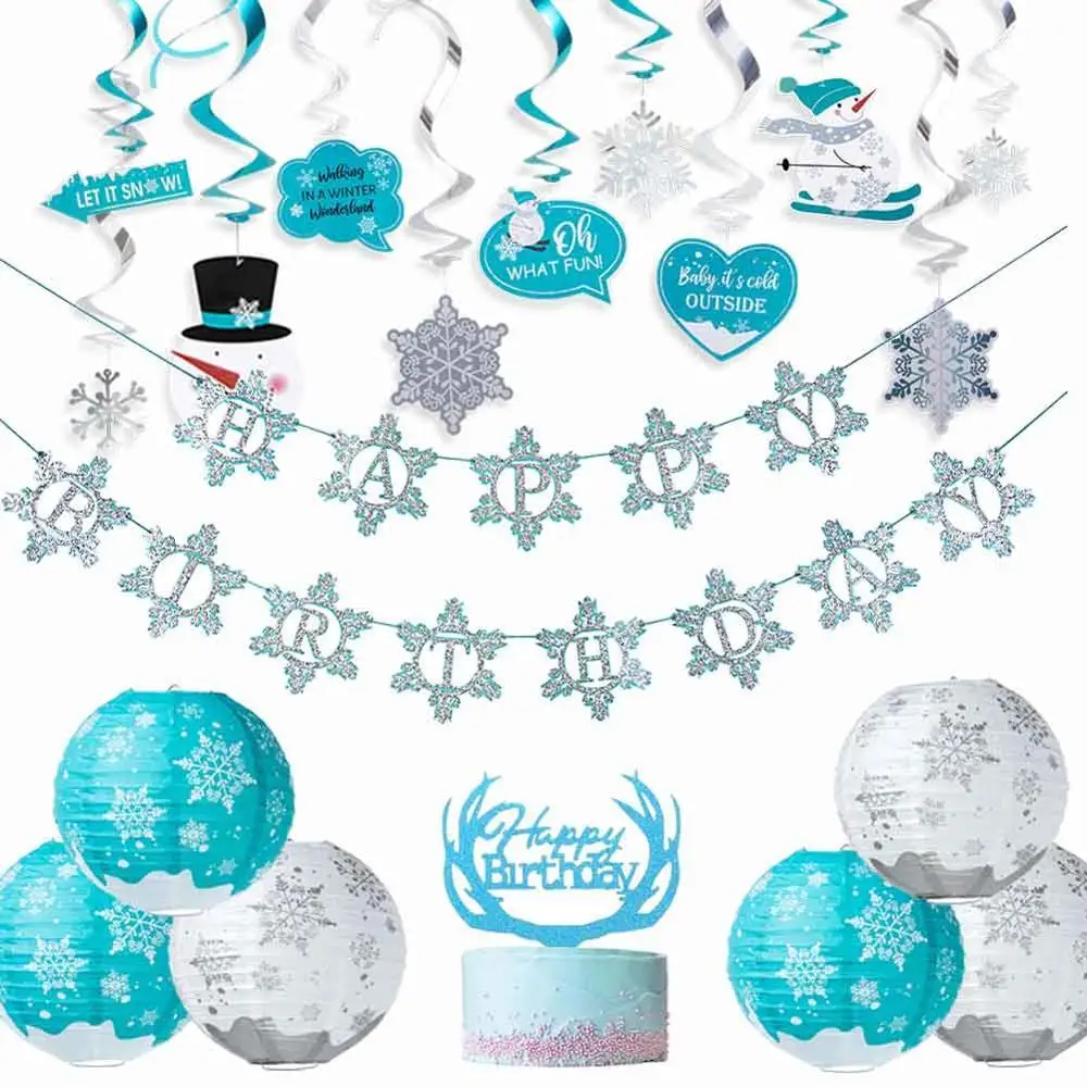 Let it Snow Party Decorations Lanterns Balloons Photo props Banner Winter Wonderland Snowflake Christmas Decor - Цвет: set 3