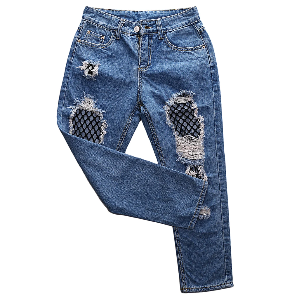 Womens Ripped Torn Distressed Leg Denim Jeans Ankel Ladies Trouser Pants | Женская одежда