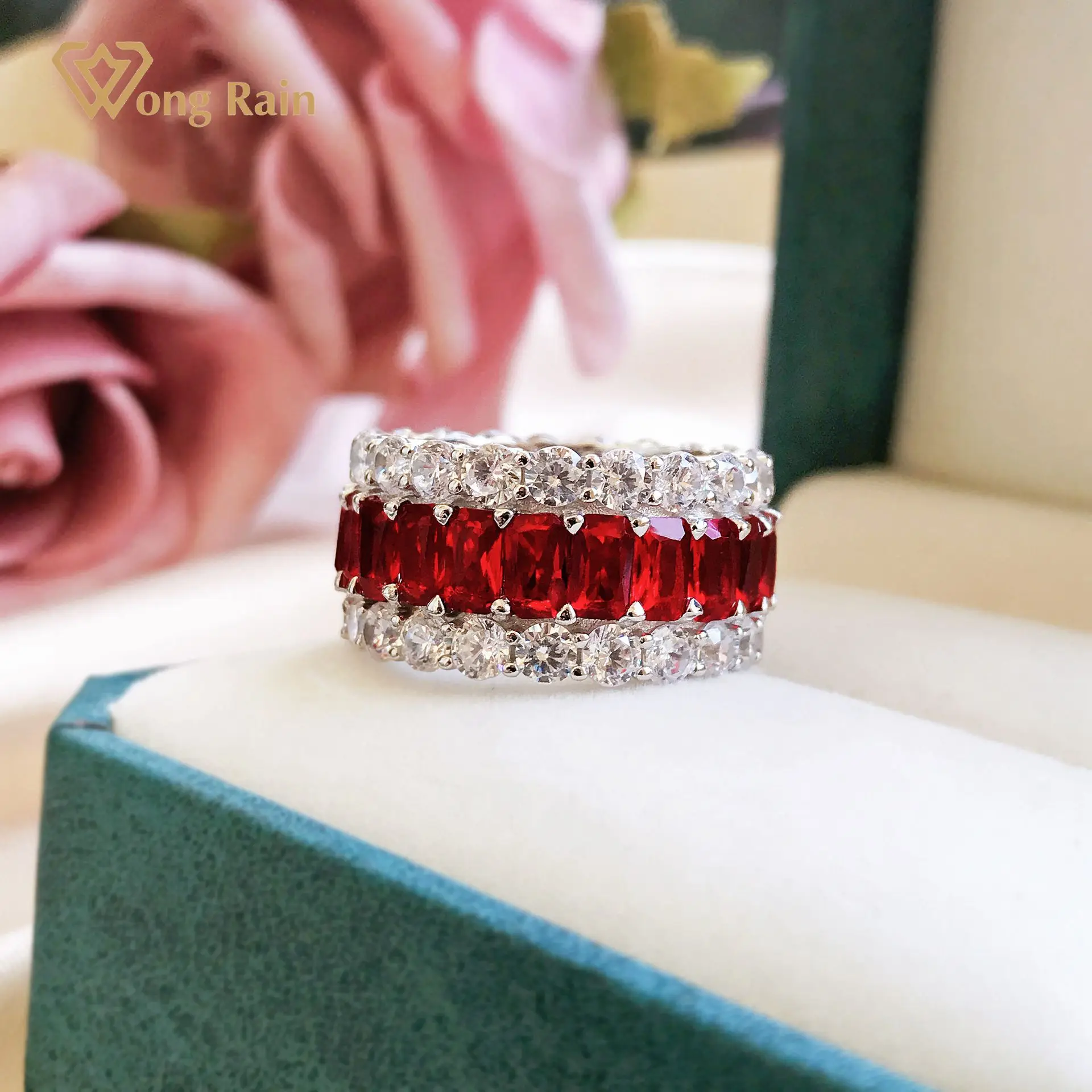 

Wong Rain 100% 925 Sterling Silver Ruby Created Moissanite Diamonds Gemstone Wedding Band Vintage Rings Fine Jewelry Wholesale
