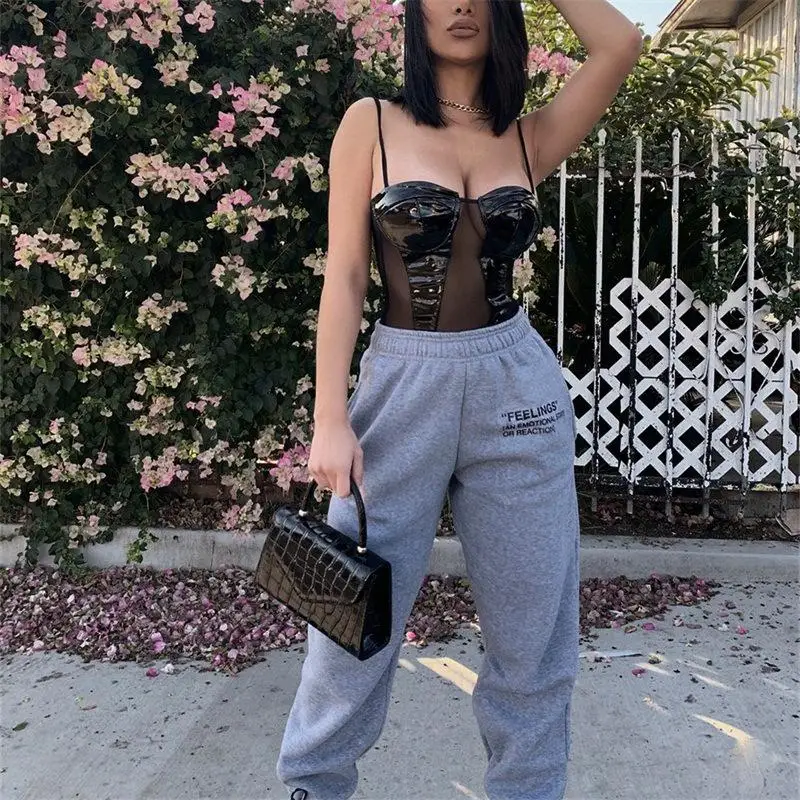 

Elastic Waistband Letter Printing Pants Wide Leg SweatPants Harajuku 2021 Women Trousers High Waist Pants Streetwear Casual Pant