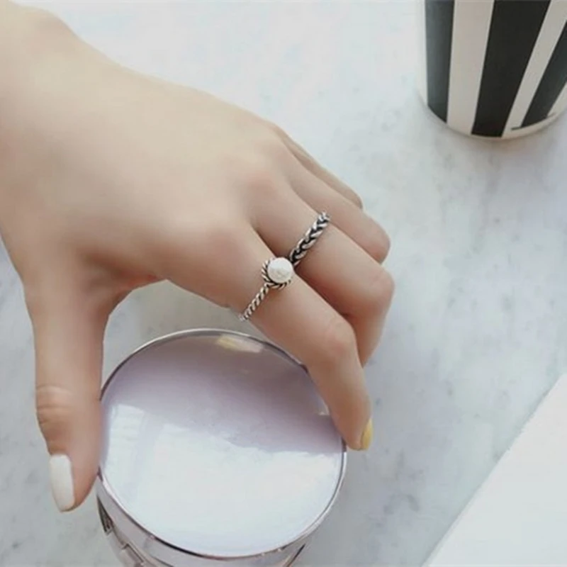 Модные Винтажные открытые кольца с имитацией жемчуга серебряного цвета 2