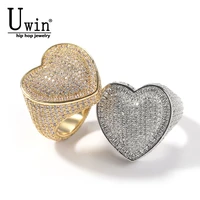 uwin heart ring full iced out aaa cubic zirconia micro paved bling hiphop fashion delicate jewelry for gift men women