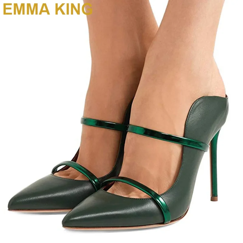 Женские босоножки с золотыми ремешками Летние на высоком каблуке острым носком