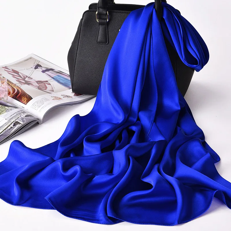 Однотонный женский шелковый шарф из чистого натурального шелка роскошный