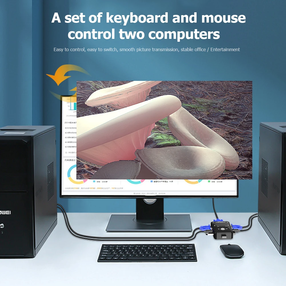 

HW1701 2 Port USB HDMI-compatible Manual KVM Switcher 2 in 1 Out 4K 1080P VGA Splitter Box for Sharing Keyboard Mouse Monitor