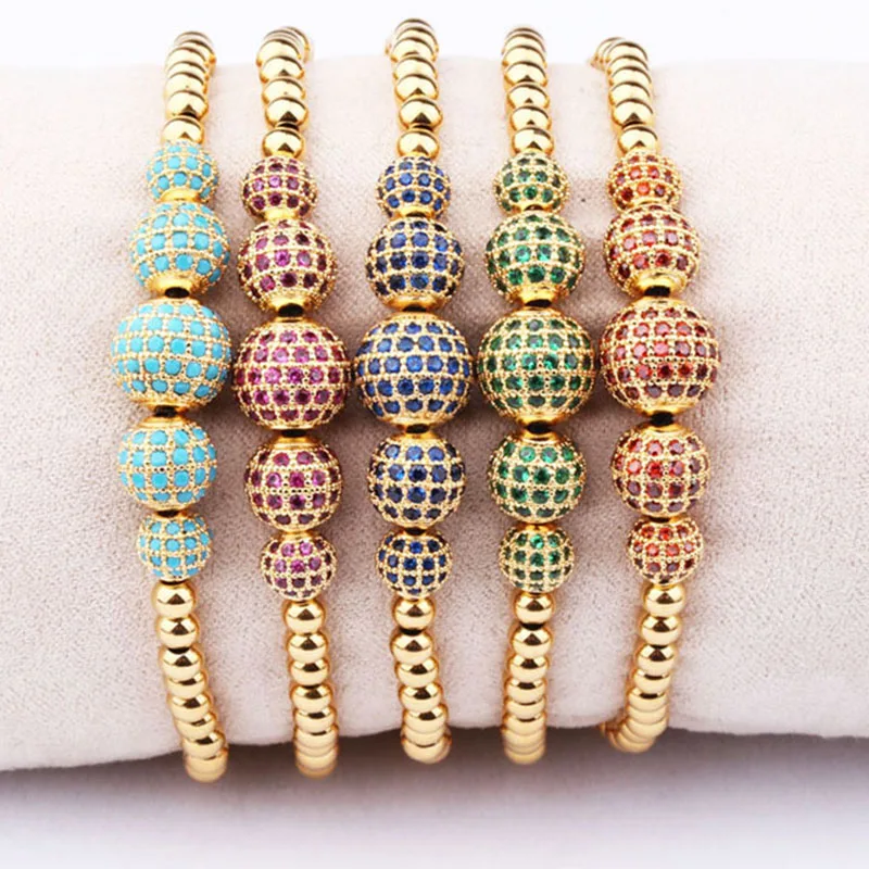 

Unique design high quality colorful CZ disc ball and stainless steel beaded adjustable bracelet for women