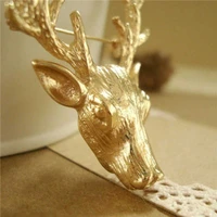 christmas wedding vintage gold color men women reindeer stag deer pin brooch party